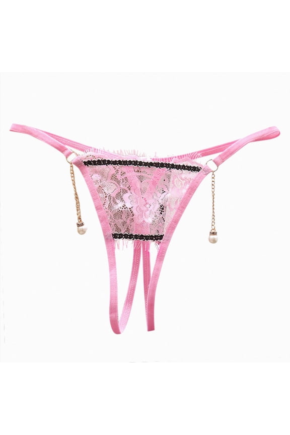 Womens Sexy Micro Pearls G-String Lingerie Thong Panty Sexy V-String Night Lingerie Underwear Pink