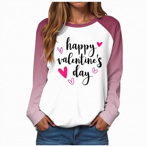 HCNTES Womens Valentines Long Sleeve Crew Neck Shirts Love Heart Casual Funny Spring Tee Tops for Ladies(Black,S)