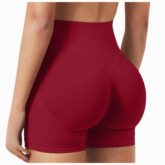 HCNTES Workout Biker Shorts Women High Waisted Tummy Control Spandex Booty Volleyball Shorts for Yoga Dance (Wine,L)