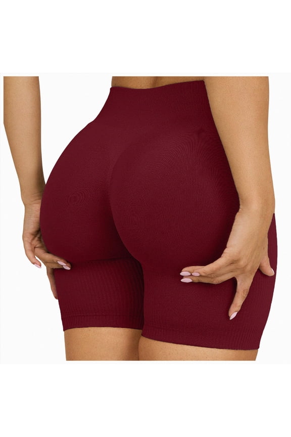 Workout Biker Shorts for Women High Waisted Tummy Control Spandex Booty Shorts for Gym Yoga Volleyball (Wine,XL)