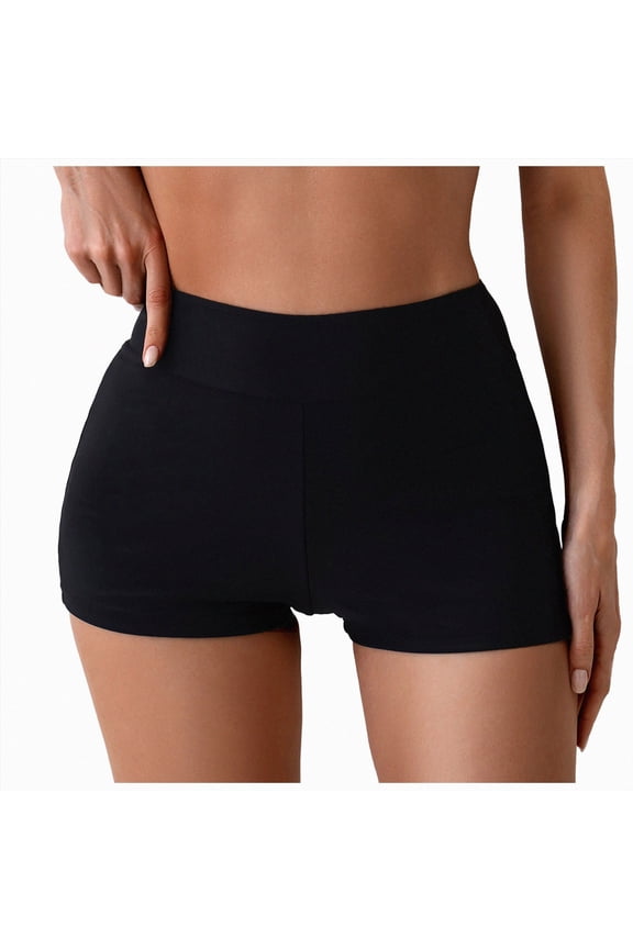 Workout Biker Shorts for Women Tummy Control Spandex Booty Shorts for Gym Yoga Volleyball Summer Beach Vacation Bikini Bottoms(Black,M)