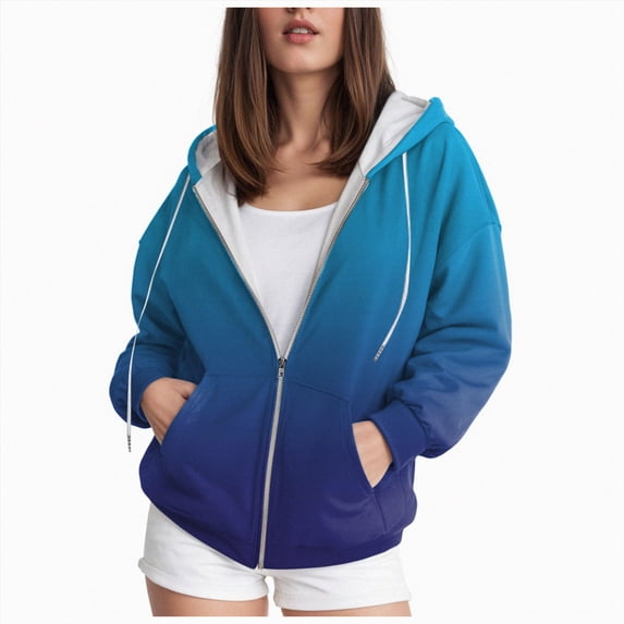 HCNTES XS-6XL Women's Midweight Fleece Full-Zip Hoodie with Drawstring (Available in Plus Size) (Dark Blue,XXXXL)