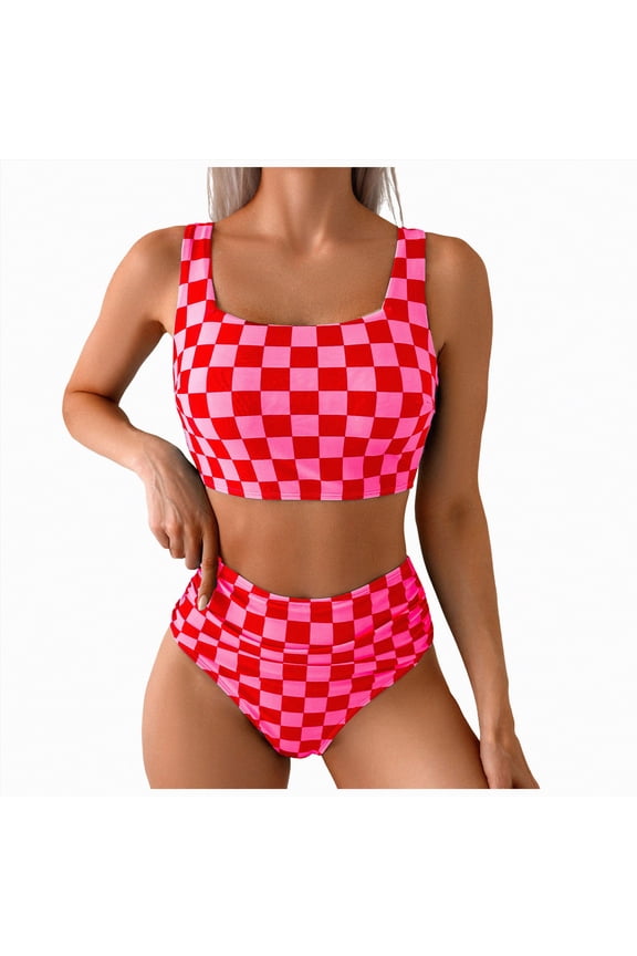 omen High Waisted Bikini Sets U-Wire Tummy Control Swimsuits Modest Bathing Suit Mesh Swim Skirt(Hot Pink,S)