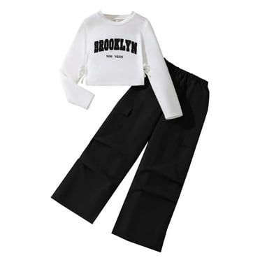 HCPDER Girl Outfits 12 Months Girl Clothes Girl Fall Winter Clothes Toddler Outfit Letters Graphic Crewneck Sweatshirts + Joggers Pants Set 10-11 Years