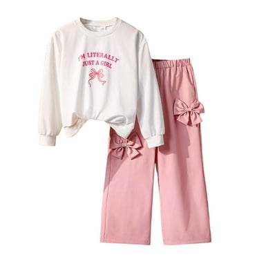 HCPDER Girls Summer Outfits Girl Clothes Girl Fall Winter Clothes Toddler Outfit Letters Graphic Crewneck Sweatshirts + Joggers Pants Set 10-11 Years