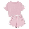 thumbnail image 1 of HCPDER Summer Clothes For Girls Teen Outfits Toddler Girl Clothes 2025 Summer Toddler Girls Short Sleeve Shorts Sweatsuit Outfits Pink 7-8 Years, 1 of 5
