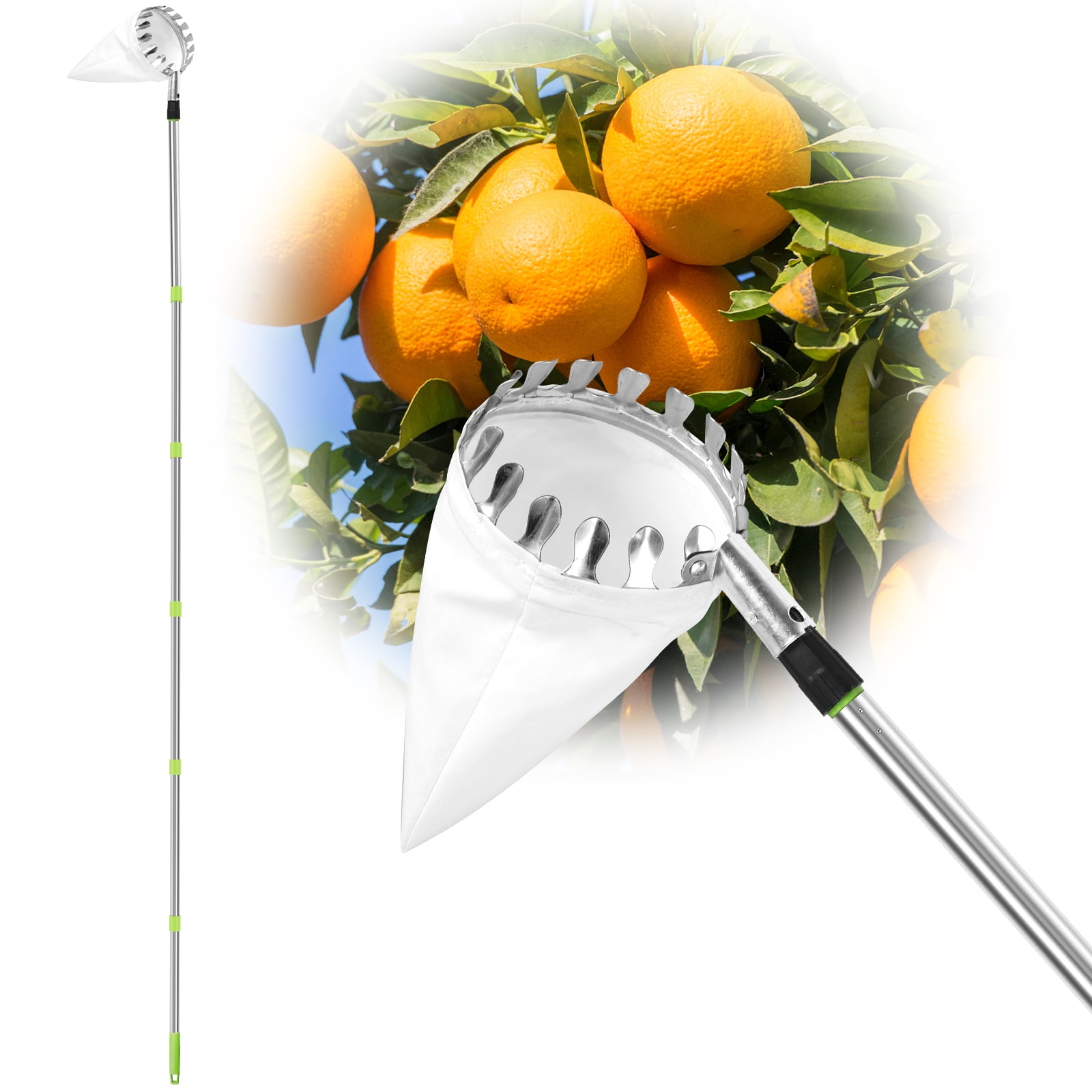  Fruit Picker, 13 FT Fruit Picker Pole with Large Basket,  Length Adjustable Gardening Tools, Apple, Apricot, Orange, Mango Trees  Picking, Fruit Catcher with Metal Long Handle, Extra Fruit Carrying Bag 