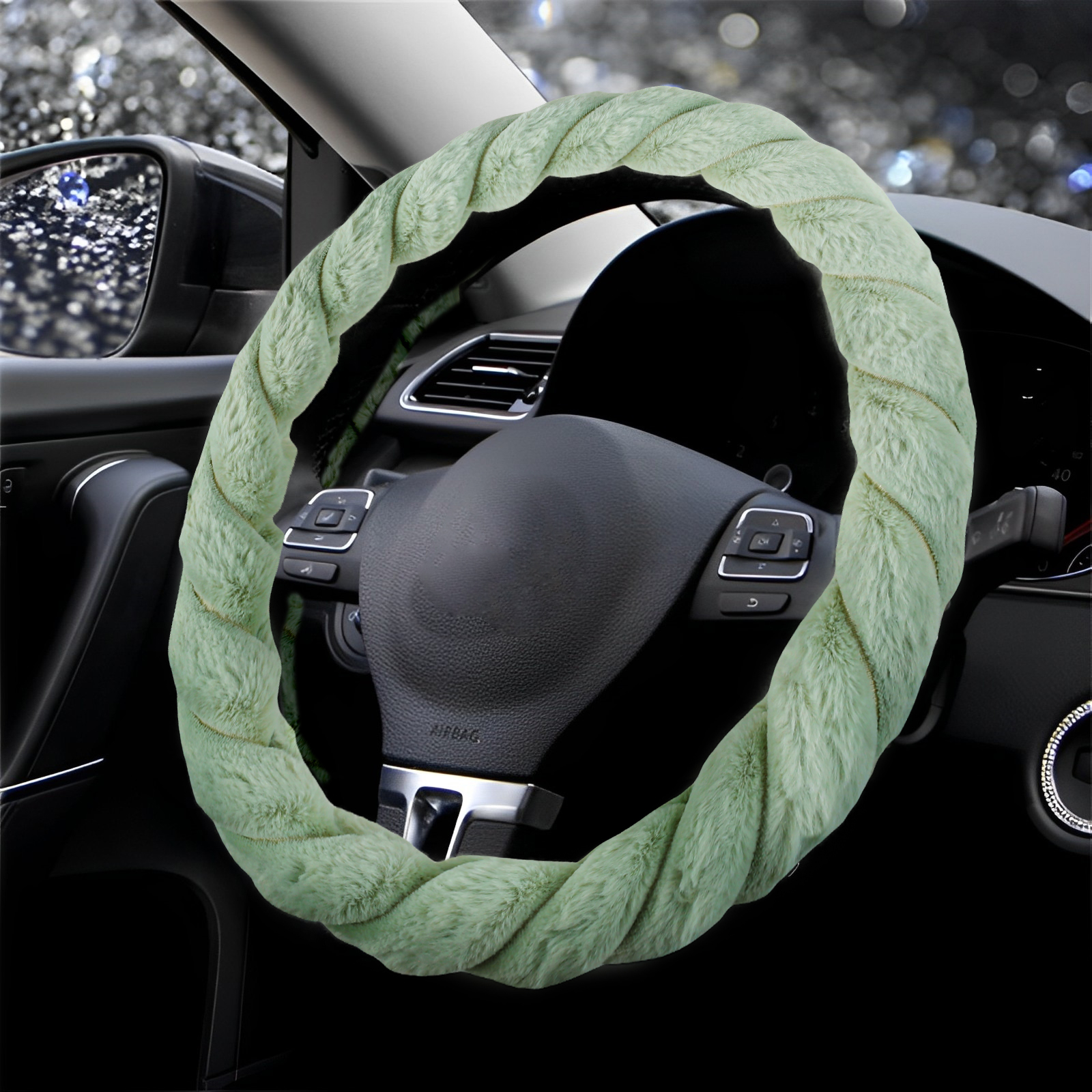 HCQXNSL Green Steering Wheel Cover Plush Steering Wheel Protector Soft