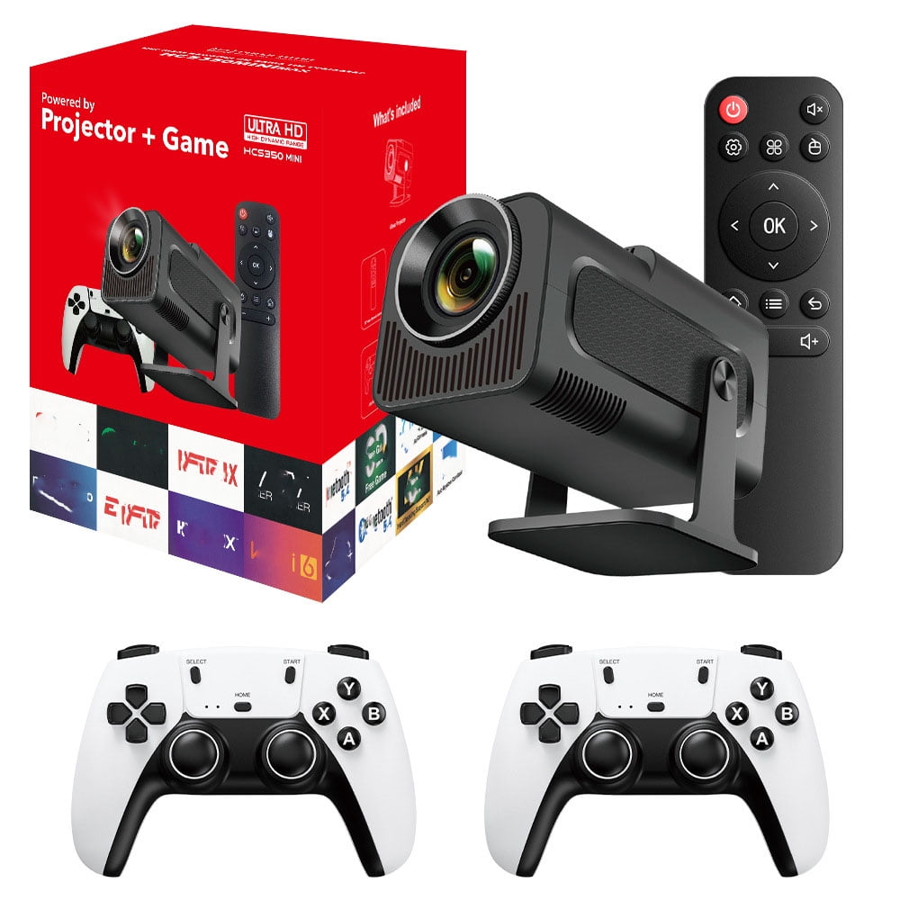 HCS350 Pro Android 11 Gaming Projector 64GB TF Card Wireless Gaming Controller Dual WIFI1920*1080P Home Theater Portable Projector (Hcs350pro Black)