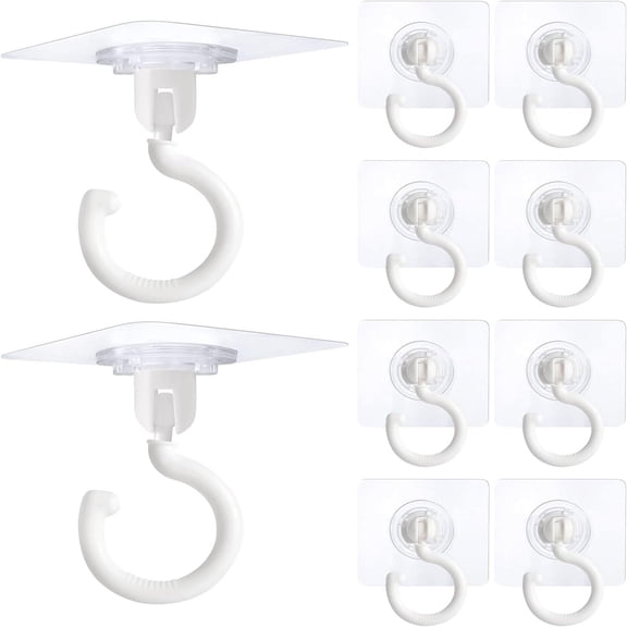 HCTSHG 10pcs Adhesive Ceiling Hooks, Sticky Hooks for Walls with No Damage, Stainless Steel Outdoor Hooks for Hanging Plants, Lanterns, and Wind Chimes, Ceiling Hooks, Adhesive Hooks