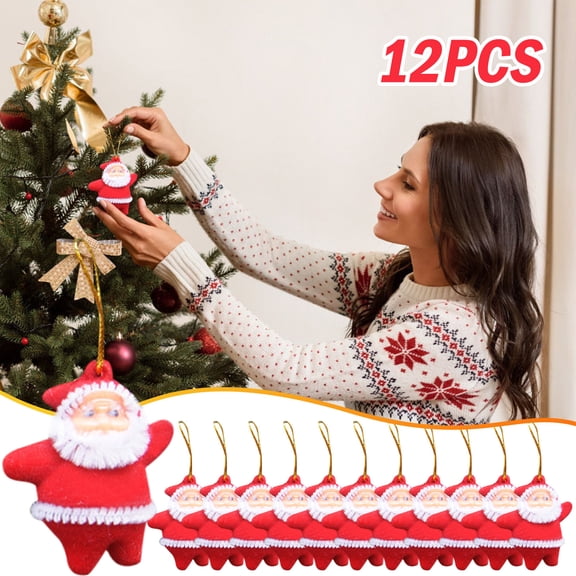 HCTSHG 12 Pcs Christmas Tree Decorations Plush Santa Claus Christmas Tree Pendants Bell Hanging Christmas Plush Doll Ornaments for Xmas Home Indoor Festival Season Party Decor Gift