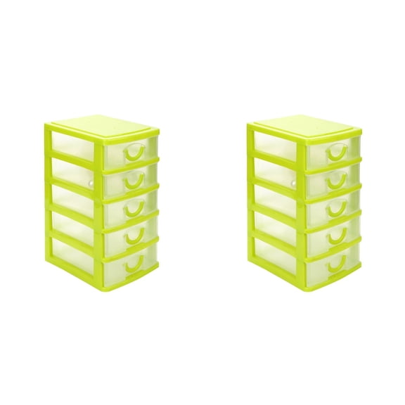 HCTSHG 2 PCS 5 Drawer Desktop Storage Bin Unit, Small Plastic Organizer with Clear Drawer, Mini Container Case for Desk, Storing Craft, Accessory, Stationery