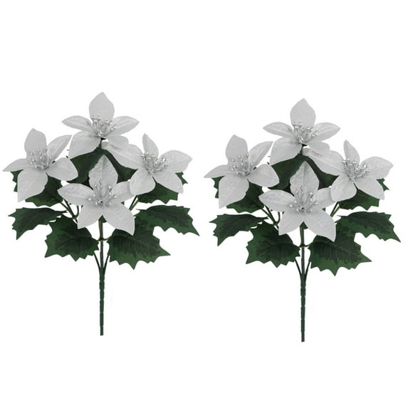 HCTSHG 2 PCS Christmas Flowers Artificial Poinsettia Flowers Winter Artificial Poinsettia Bushes for DIY Christmas Tree Wreath Home Table Centerpiece Proch Front Door Decor