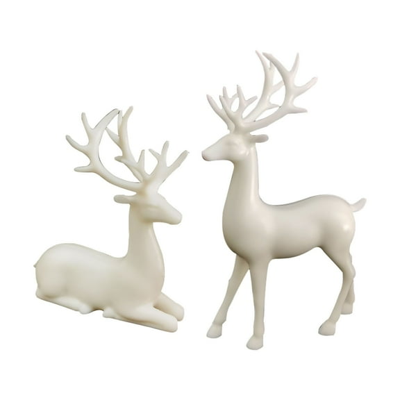 HCTSHG 2 Pcs Christmas Resin Deer Statue Reindeer Figurines Elk Statues Deer Decorations for Living Room,Bedroom Office, Shelf, Cabinets (White) ﻿