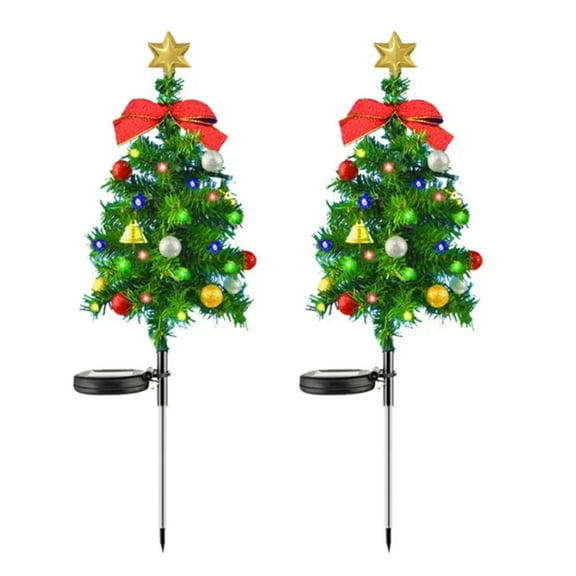 HCTSHG 2 Set Solar Christmas Tree Lights Decorations Outdoor Waterproof, LED Lights Christmas Solar Stake Lights Cemetery Christmas Tree for Grave Pathway Outside Garden Yard Lawn