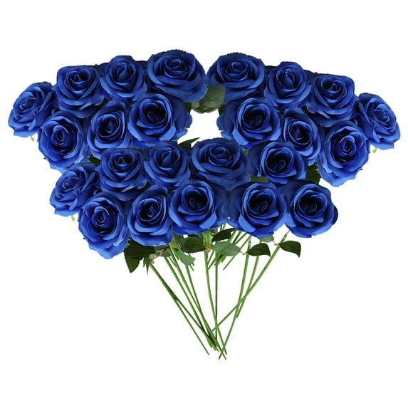 HCTSHG 24 PCS Blue Artificial Flowers Blue Roses with Stems Silk Roses Fake Flowers Bouquet for Wedding Centerpiece Table Vase Home Kitchen Garden Party DIY Decor 