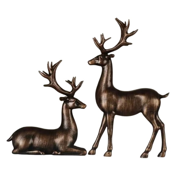 HCTSHG 2Pcs Christmas Reindeer Figurines Decorations Resin Sitting & Standing Deer Statues Elk Figurine for Home Table Decor Wine Cabinet (Glossy Red)