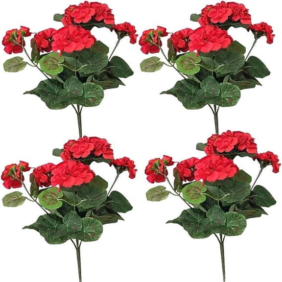 HCTSHG 4-Piece Artificial Begonia & Geranium Flower Set - Lifelike Floral Arrangements for Home Table Centerpieces, Window Box Décor & Outdoor Porch Display