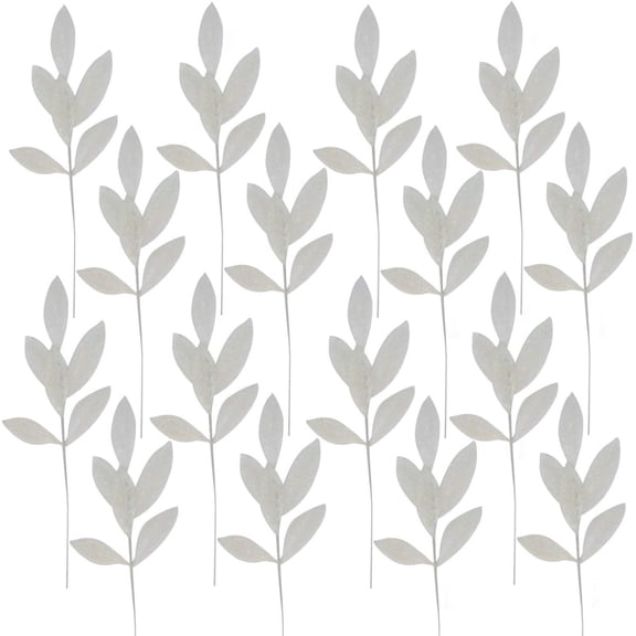 HCTSHG 40 Pcs Artificial Silver Glitter Leaf Spray Picks, Fake Floral Leaf Branches for Winter Christmas Tree DIY Wreath Vase Fillers Wedding Table Centerpieces Decorations