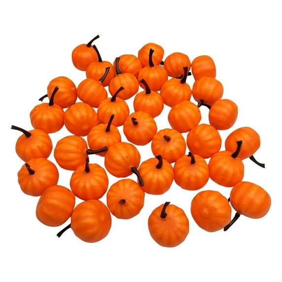HCTSHG 48 Pcs Mini Fall Artificial Harvest Pumpkins Orange Faux Foam Pumpkins 1.4" Wide for Farmhouse Home Thanksgiving Halloween Fall Autumn Wedding Wreath Table Décor