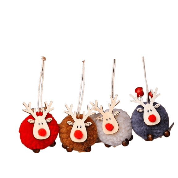 HCTSHG 4Pcs Christmas Cute Wool Felt Wooden Elk Antler Pendants Christmas Tree Decorations Cute Deer Craft Ornament for Christmas New Year Home Decor 