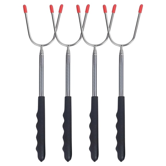 HCTSHG 4pcs Long Stainless Steel Marshmallow Roasting Sticks for Fire Pit, S'mores Kit with Skewers for Hot Dogs and Sausages,Camping and BBQ Tools for Bonfire Outdoor Cooking,Extendable Skewers 