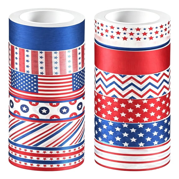 HCTSHG 4th Of July Patriotic Washi Tape Set Red White & Stripes Pattern Masking Tape American Flag Decorative Tape or Independence Day Scrapbook Gift Wrapping DIY Art Crafts