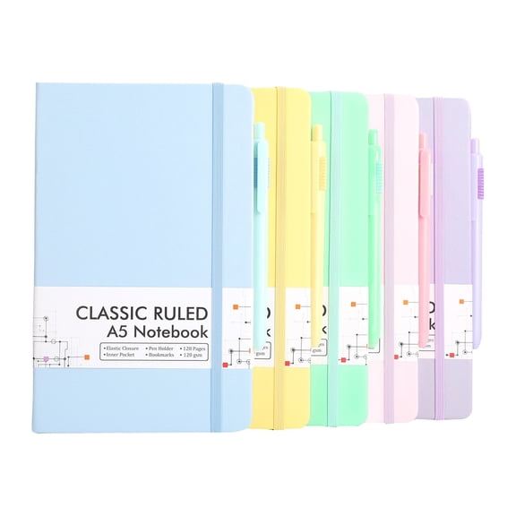 HCTSHG 5 Pack Notebooks Journals Hardcover Ruled Lined Journals with Pen Holder, Hardcover Business Notebooks Classic Ruled Lined Journals with Pen Holder for Work Note Taking, Office Supplies