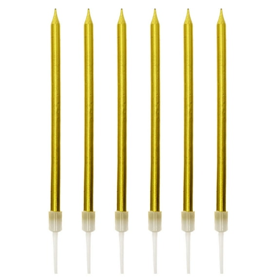 HCTSHG 6-Count Gold Long Thin Metallic Birthday Candles, Cake Candles, Birthday Parties, Wedding Decorations, Party Candles, Cake Decorations