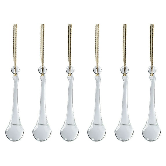 HCTSHG 6 PCS Glass Christmas Ornaments, Clear Chandelier Crystal Drop Teardrop Ornaments for Hanging on Centerpieces and Xmas Tree Decor