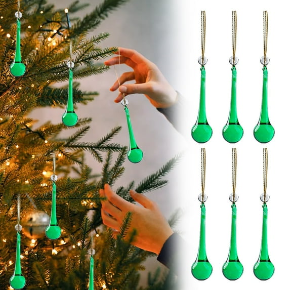 HCTSHG 6 PCS Glass Christmas Ornaments, Clear Chandelier Crystal Drop Teardrop Ornaments for Hanging on Centerpieces and Xmas Tree Decor