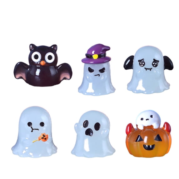 HCTSHG 6 Pcs Halloween Mini Resin Animals Figures Kit - Luminous Tiny Resin Figurines Accessories, Glow in The Dark Miniature Ghost Figurines for Halloween Party, Tabletop Decor