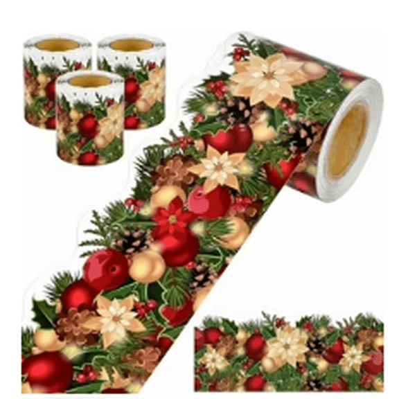 HCTSHG 60Ft Christmas Bulletin Border Stickers, Gift Candy Trim Border for Red Green Winter Holiday Decoration, Classroom, School, Door, Wall, Window Decor