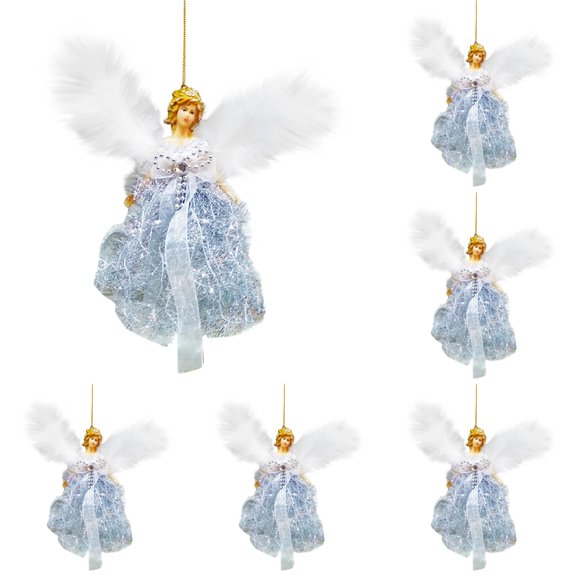 HCTSHG 6PCS Christmas Ornaments, Feather Angel Doll Hanging Pendants for Xmas Tree, Home Holiday Decor, Perfect Gift for Men, Women, and Kids