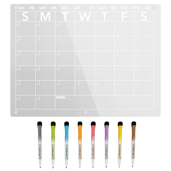HCTSHG Acrylic Magnetic Dry Erase Board Calendar for Fridge, Clear Monthly Planner Whiteboard for Refrigerator Home Office, with 8 Colors Markers Eraser Organization