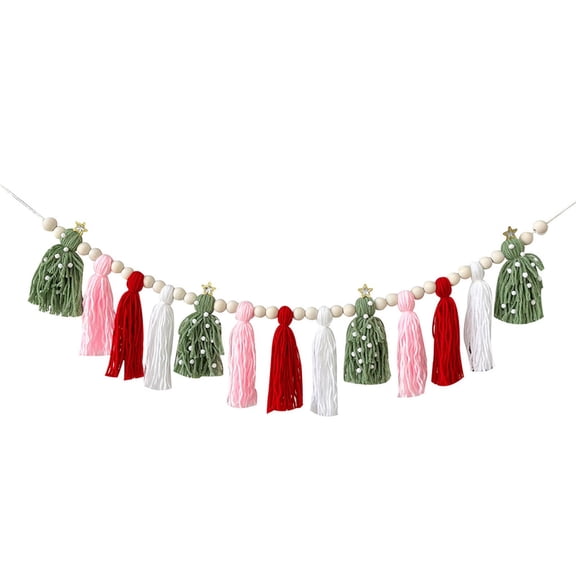 HCTSHG Boho Tassel Banner Wall Hanging with Wood Beads - Christmas Home Decor, Tassel Fringe Trim Macrame For Curtain Tablecloth Home Decoration