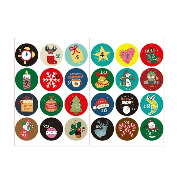HCTSHG Christmas Advent Calendar Stickers, Numbered Countdown Stickers for Gifts, Envelopes and Crafts, Christmas Theme Decorations and Sealing Supplies