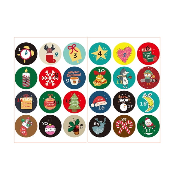 HCTSHG Christmas Advent Calendar Stickers, Numbered Countdown Stickers for Gifts, Envelopes and Crafts, Christmas Theme Decorations and Sealing Supplies