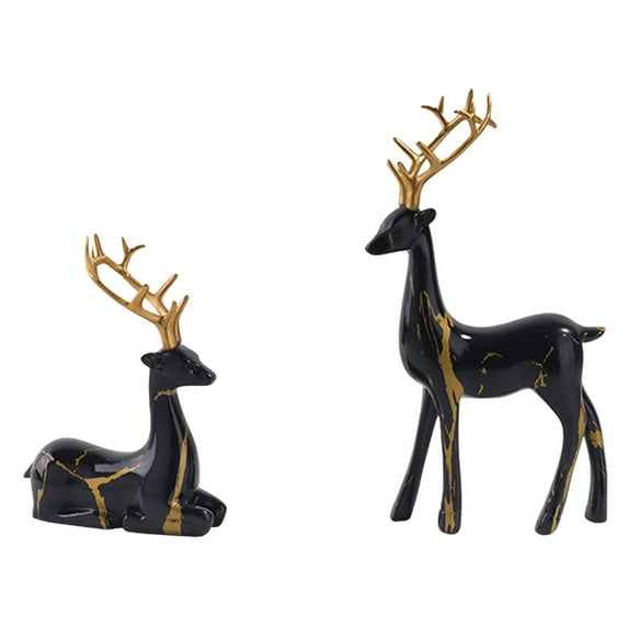 HCTSHG Christmas Reindeer Figurines 2pcs Resin Couple Deer Sculptures Mini Xmas Deer Statue Animal Table Centerpiece for Home Living Room Office Decor
