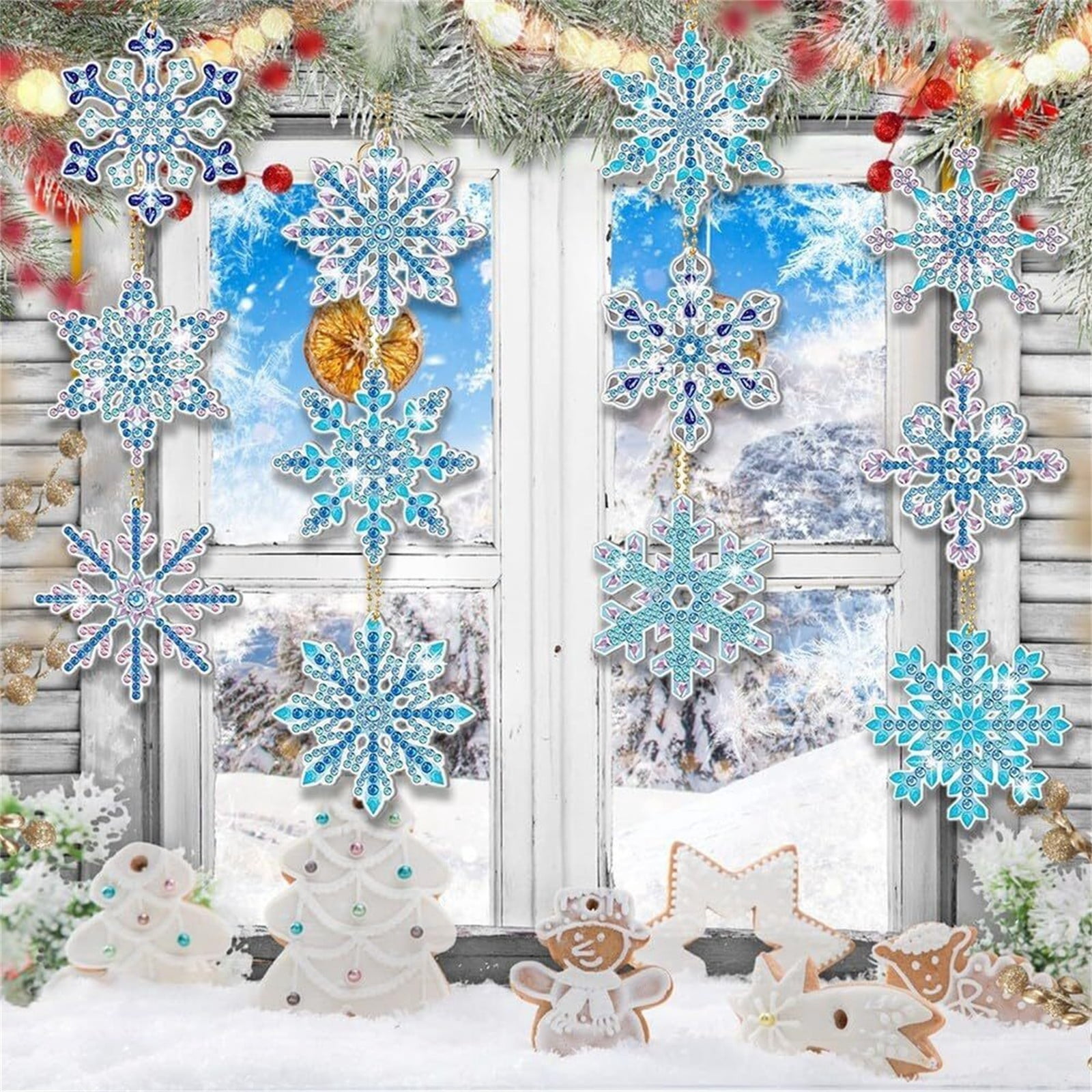HCTSHG Christmas Snowflake Diamond Art Painting Kits Double Sided 5D Diamond Snowflake Painting Wind Chimes Tags Crystal Hanging Ornament Pendant for Xmas Winter Decor