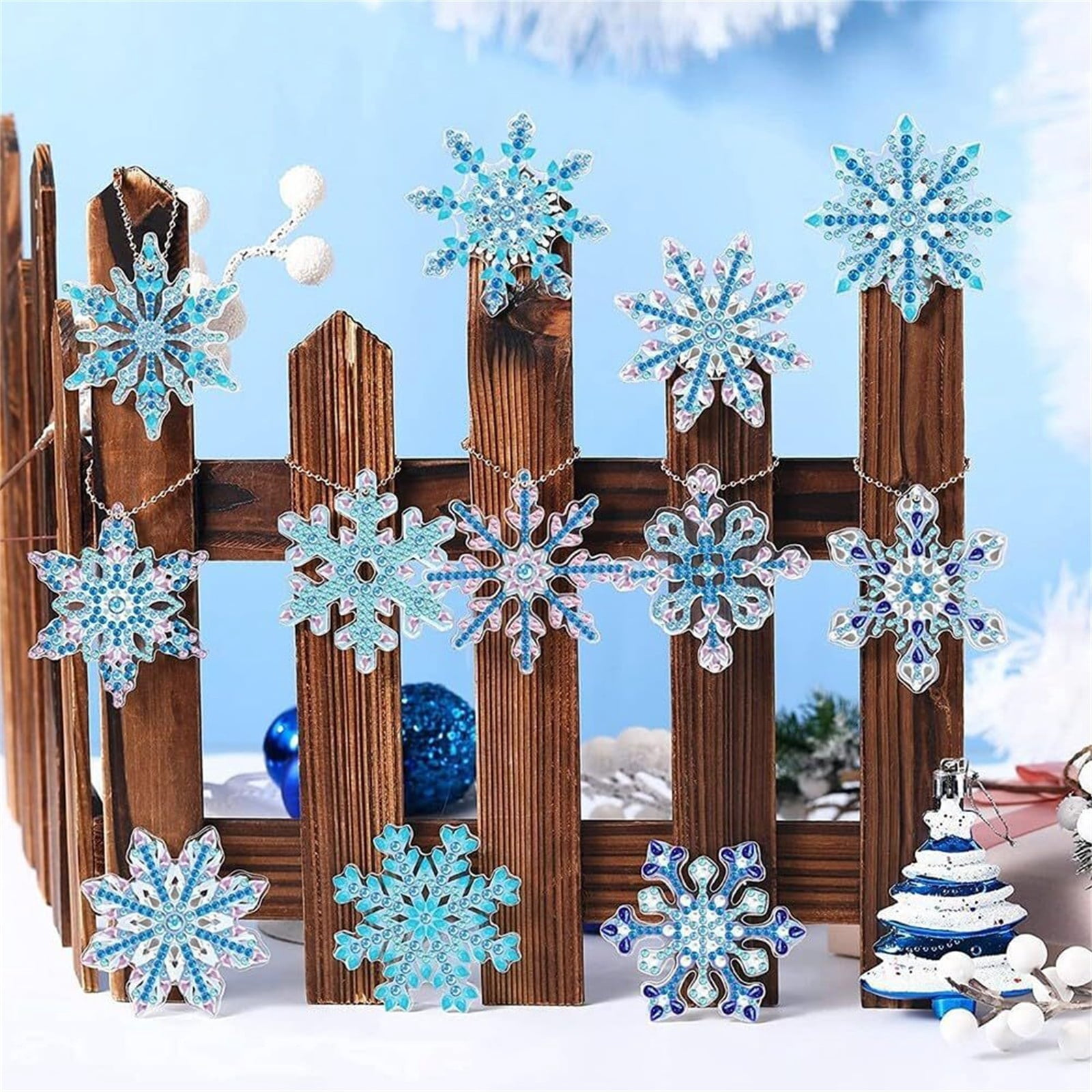 HCTSHG Christmas Snowflake Diamond Art Painting Kits Double Sided 5D Diamond Snowflake Painting Wind Chimes Tags Crystal Hanging Ornament Pendant for Xmas Winter Decor