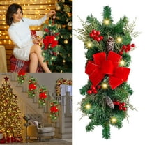HCTSHG Christmas Swag Wreath, Cordless Stairway Swag Trim for Front Door, Wall, and Window, Hanging Teardrop Swag Garland for Holiday Ornament Decor