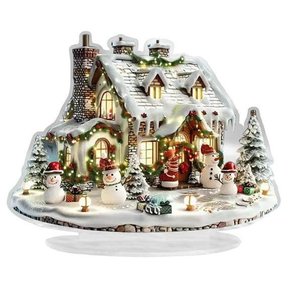 HCTSHG Christmas Teapot House Table 2D Acrylic Teapot Shaped Christmas House Tabletop Ornaments with Base Christmas Collection Figurines for Home Tabletop Decorations Ornaments Gifts