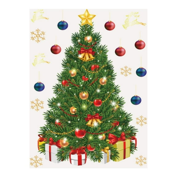 HCTSHG Christmas Tree Wall Sticker, Removable Vinyl Xmas Balls Decal for DIY Art, Window Living Room Bedroom Nursery School Cafe Hotel Wall Decor