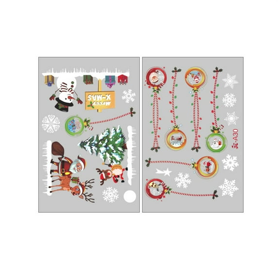 HCTSHG Christmas Window Clings, Snowflake Santa Reindeer Decals for Glass, Xmas Holiday Window Stickers for Home Party Decoration and Seasonal Decor
