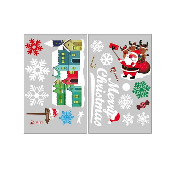 HCTSHG Christmas Window Clings, Snowflake Santa Reindeer Decals for Glass, Xmas Holiday Window Stickers for Home Party Decoration and Seasonal Decor