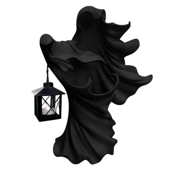 HCTSHG Cracker Barrel Ghost Halloween Witch Ornament with Lantern Energy Saving Resin Statue for Garden Courtyard Decor Black-Solar