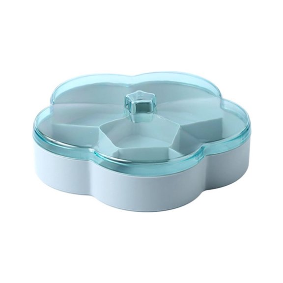 HCTSHG Flower Shape Candy and Serving Container Tray, 6-Compartment Round Plastic Tray with Lid, Food Storage and Lunch Organizer, Portable Snack for Fruits, Veggies, Party, Travel and Picnic