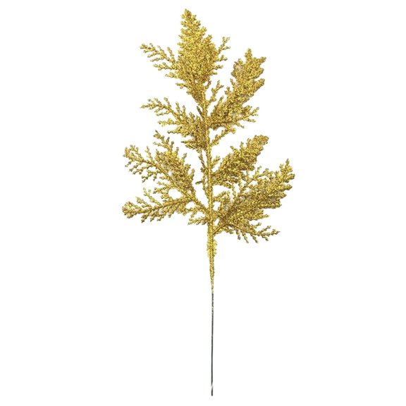 HCTSHG Gold Glitter Artificial Cedar Sprigs Picks Faux Cedar Branches Stems Christmas Tree Picks Sprays for Gold Christmas Tree Wreath Wedding Bouquet Winter Seasonal Holiday Decoration