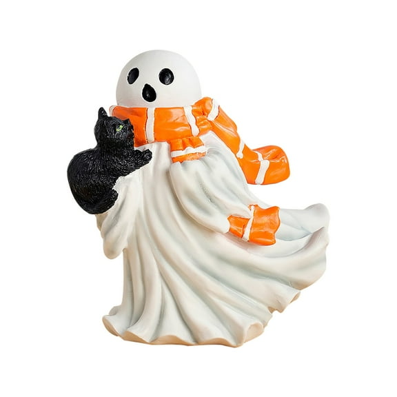 HCTSHG Halloween Decor Ghost Figurines, Ghosts Decorations with Wear Scarves and The Black Cat Halloween Decor, for Indoor Table Decors Kitchen Living Room